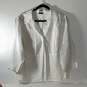 Talbots White Linen Button Down Blouse Sz 16 NEW